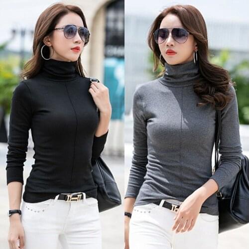 2019 Plus Size Long Sleeve Shirt Women Solid Turtleneck Basic Bottoming T Shirt Women Autumn Casual Christmas Shirt Fashion Top