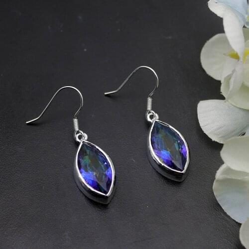 Hermosa Delicate Rainbow Fire MysticTopaz Silver Plated Earrings For Women Fashion Jewelry 1 3/8 Inch ME085