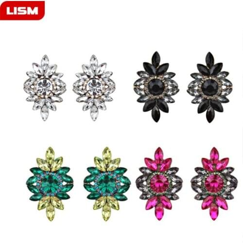 4 Colors New Womens Fashion Crystal Earrings Rhinestone RED / Pink Glass Resin Sweet Metal Leaf Ear Earrings For