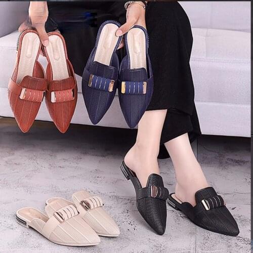 2021 New Women Outdoor Pointed Toe Slippers Casual Beach Mules Shoes Woman Sexy Ladies Flat Slippers Female Casual Shoes