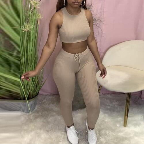 Office Lady Fitness Two Piece Matching Sets Women Sexy Slim Fit Tank Top and Stretchy Skinny Legging Activewear Running Outfits