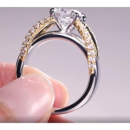 High quality two-tone zircon Ring Unique Style Crystal Gold Color Rose Flower Ring Promise Engagement Rings For Women
