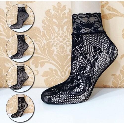 1 Pair Breathable Sexy Black Sock Women Girls Ladies Soft Lace Short Ankle Socks Fishnet Stocking Nylon Sock Fashion