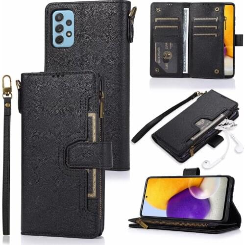 10pcs Zipper Multifunctional Card Holder Magnetic Clasp Wallet Leather Case For Samsung A52 A72 S21 S20 FE A71 A50 Ultra Plus 5G