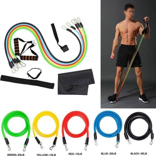 11 pcs/set Rubber Fitness Resistance Tube Band Yoga Gym Stretch Pull Ropes Exercise Training Expander Door Anchor
