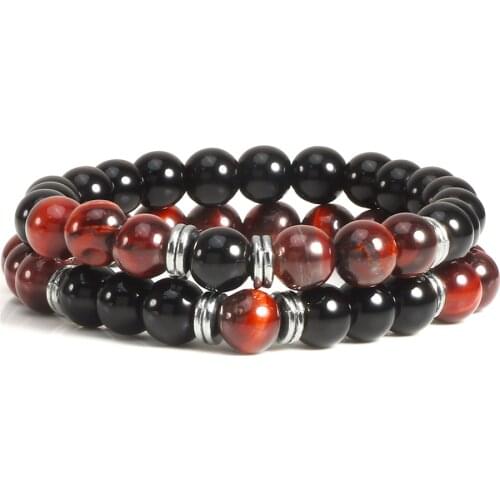2Pcs/Set Tiger Eyes Natural Stone Bead Bracelet Set Buddha Energy Bracelets Bangles for Men Women Couple Friendship Jewelry Gift
