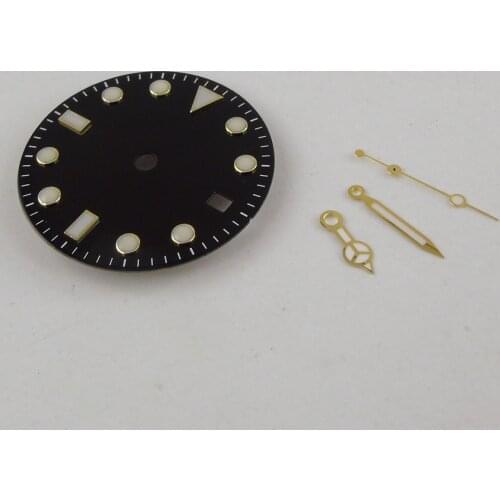 28.5mm Black Sterile Watch Dial + Watch Hands Luminous Date Window Fit ETA 2836 Miyota 8215 Movement