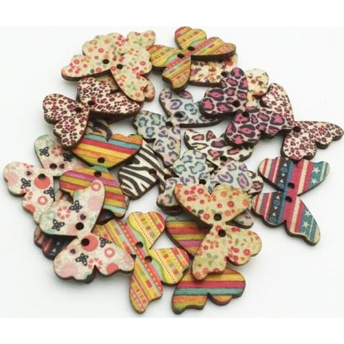 30PCS 21X28mm 2 Holes Leopard Butterfly Wooden Buttons Fit Sewing And Scrapbooking Sewing Buttons For Craft DIY Mixed WD0157
