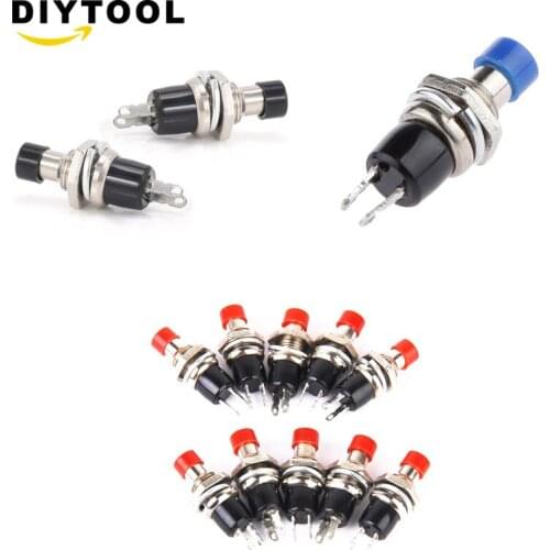 5PCS PBS-110 ON/OFF Push Button Red Black Blue Mini Lockless Momentary Switch normally open switch