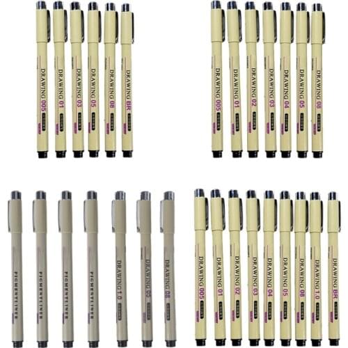 6/7/8/9pcs Black Technical Graphic Fine Hook Line Painting Drawing Pen Sketch Ink Marker Pens 746D