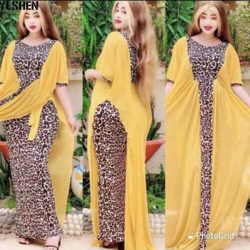 African Long Maxi Dress Womens Leopard Print Patchwork Boubou Robe Africain Daily Evening Party Dress African Dresses For Women