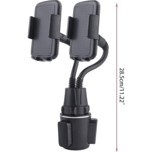 360 Degree SUV Car Cup Dual Mobile Phone Holder Gooseneck Mount Stand for 4-7" Smartphones and more