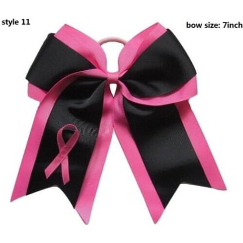 DROP SHIPPING 8" Breast Cancer Cheer Bows With Elastic Hair Band For Girls Handmade Printed Ribbon Bows Hair Accessories 20PCS
