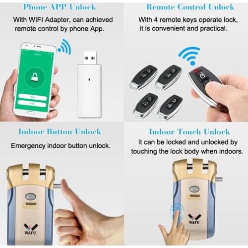 Wafu 010 Wireless Touch Screen Safety Smart Lock Remote Control BT Electronic Keyless Door Invisible Lock 433MHz Phone Control