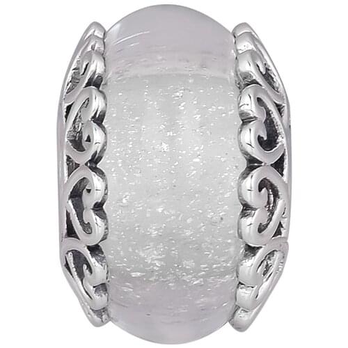 100% 925 Sterling Silver Iridescent White Murano Glass Charms Beads Fits Original Pandora Bracelets DIY Jewelry Making Bijoux