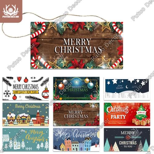 Putuo Decor Christmas Wood Hanging Signs Santa Claus Snowman Snowy Night Christmas Tree Decorative Plaques New Year Navidad Gift