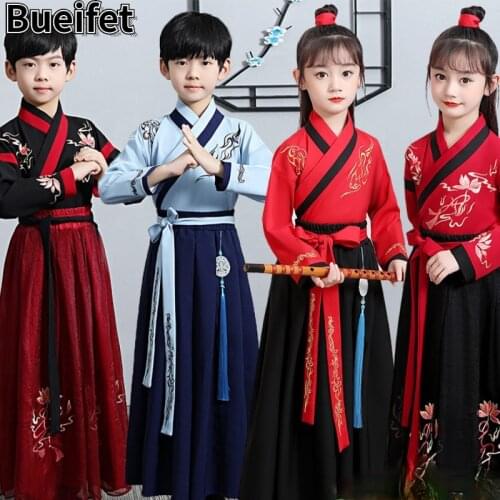 Children Kids Chinese Traditional Hanfu Costumes Ancient Tang Suit Princess National Outfits Embroidery Hanfu Performance Stage