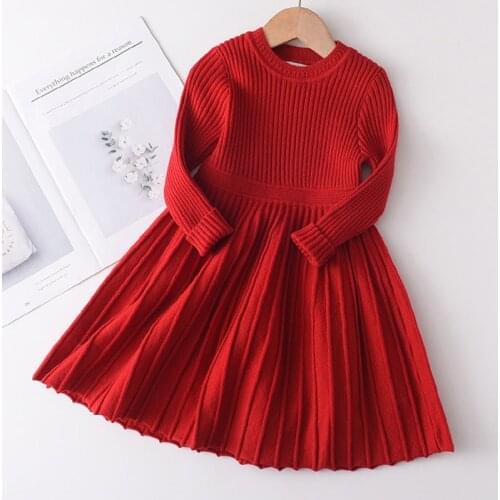 Girls Baby Christmas Sweaters Dresses 2021 Fashion Winter Autumn Soft Solid Pure Color Knitted Costumes Children Clothes 2-6Y