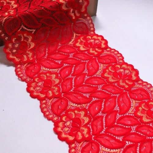 1Meter 16.6cm Wide Two Tone Elastic Lace Trim Clothing Accessories Dress Sewing Applique French Stretch Net Lace Fabric Red Gold