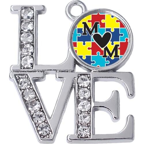 Eco friendly Metal Autism Jigsaw Mom Charm Sticker Puzzle Piece Alloy Pendant Awareness Jewelry DIY