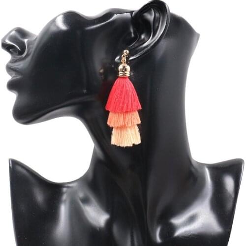 Euro-American New Fashion Retro Tricolor Splicing Tassel Earrings and Studs Creative Long Accessories Jewelry