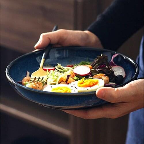 FANCITY Japanese-style dinner plate, retro creative kiln, foggy green, wide mouth, deep plate, flat-bottomed rice plate, shallow