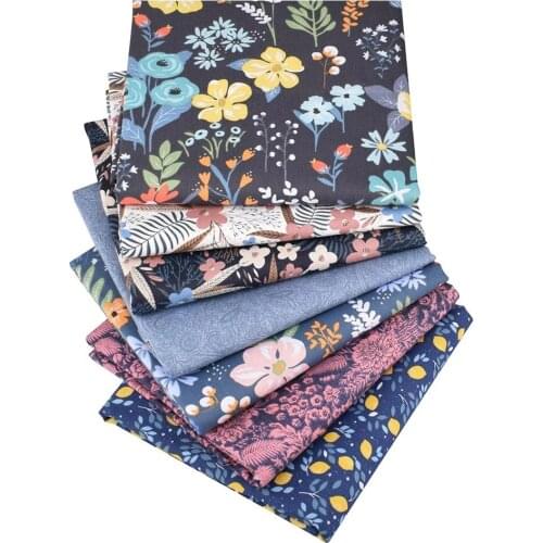 Cotton Fabric Patchwork Cloth Needlework Sewing Hometextile Material For Sheet Dress Cushion Bags 7Pcs Dark FLoral 40cmx50cm