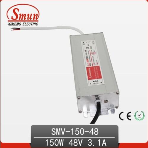 150W 48V 3A Waterproof IP67 LED Driver Switching Power Supply for Led Strip Light with CE ROHS 1 Year Warranty SMV-150-48