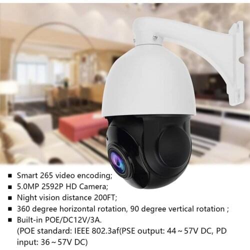 High Speed 5MP H.265 PTZ POE IP Security Dome Camera with 20X Optical Zoom Pan/Tilt and Two Way Audio Waterproof IR-Cut Night