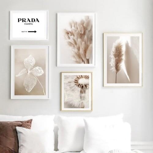 Beige Reed Dandelion Dried Flower Plants Wall Art Canvas Painting Nordic Posters And Prints Wall Pictures For Living Room Decor