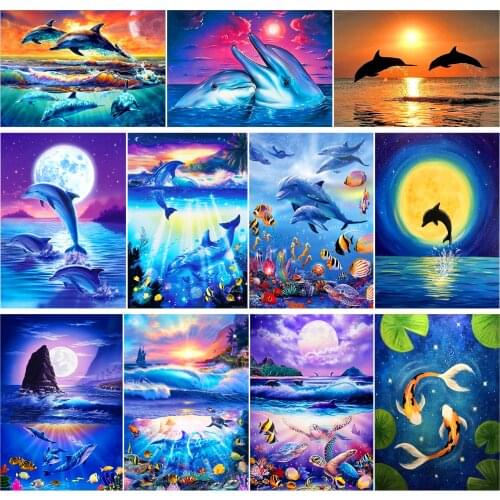 Dolphin Sea Turtle Fish Canvas Poster Print Modern Home Decor Abstract Wall Art Painting Nordic Living Room Decoration Picture