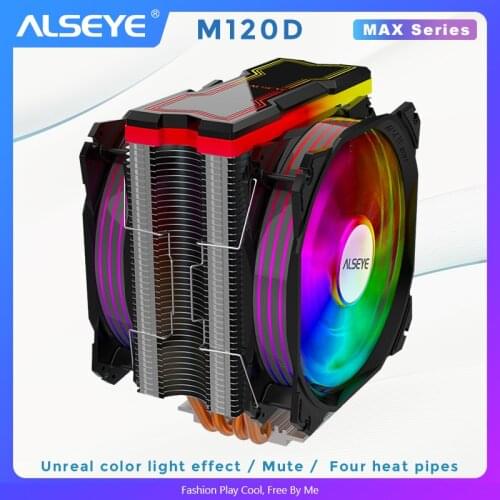 ALSEYE M120D CPU Cooler Adjustable RGB Lighting 120mm PWM 4 Pin Support 5V-3pin Aura/RGB FUSION Heat-Pipe Cooler Support LGA1200