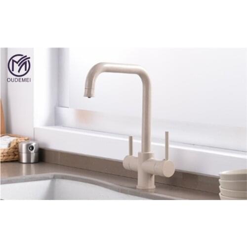 Brass Deck Mounted Hot and Cold Dual Holder Dual Holes Sink Tap Mixer Drinking Filtered Water Kitchen Faucet