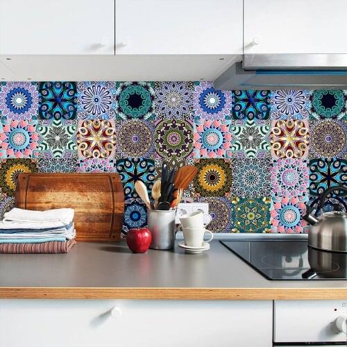 Moroccan style Wall Tile Sticker Home Decoration Self-adhesive Splashback Tile Decals for Living Room Floor PVC Art Wall Paster