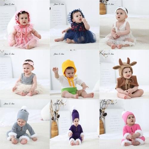 New newborn/100 days Studio Photography Costumes Baby Photo Props boys girls clothes hat/headband+jumpsuit/dress