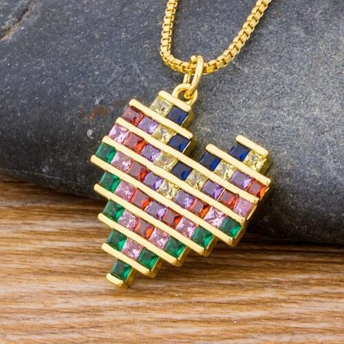 New Fashion Colorful Rhinestone Heart Dainty Necklace With Choker Chain Charm Necklace Women Gold Color Pendant Jewelry Gift