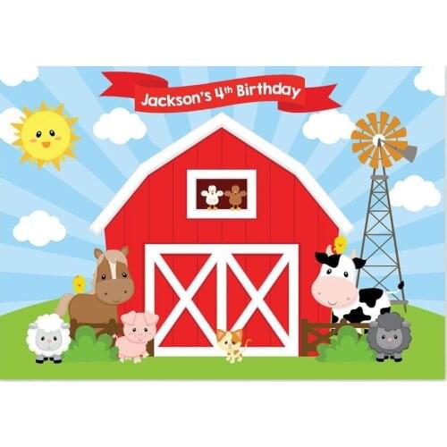 Custom Barnyard Party Farm Red Barn Cow Baby Shower photography backgrounds Computer print birthday backdrop