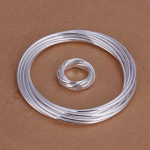 S304 925 Hot Selling Silver Color Jewelry Sets For Women Fashion Jewelry Set 10 Strands Ring Bangle S304 /aozajgga Barajrya