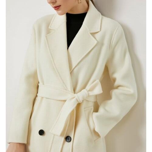 Fashion Double-faced Wool Coat Slim Long Cashmere Coats with Belt Ladies Outwear Autumn White Abrigos Mujer Inviern 2020 WPY1884