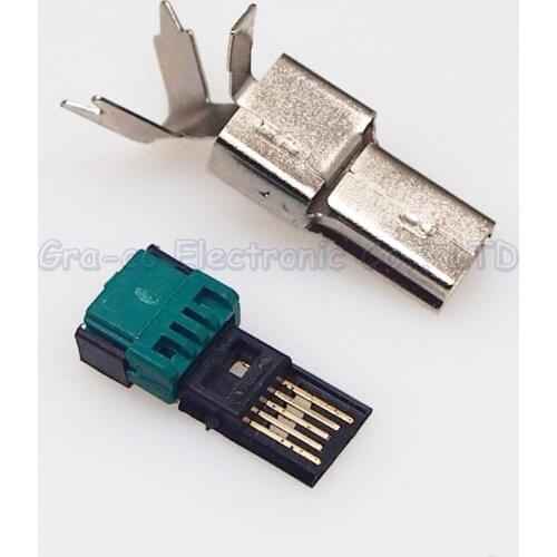 25set 2 in 1 MINI USB Male Plug with metal housing shell Solderless MINI 5P USB Connector
