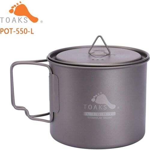 TOAKS Titanium Cup Ultralight Version 0.3mm Outdoor Mug With Lid Foldable Handle Camping Cookware 550ml 72g POT-550-L