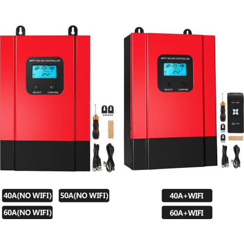 VEVOR 40A 60A MPPT Solar Charge Controller LCD Display 12V 24V 36V 48V Auto System W/ WIFI Mobile APP Control Max 150V PV Input