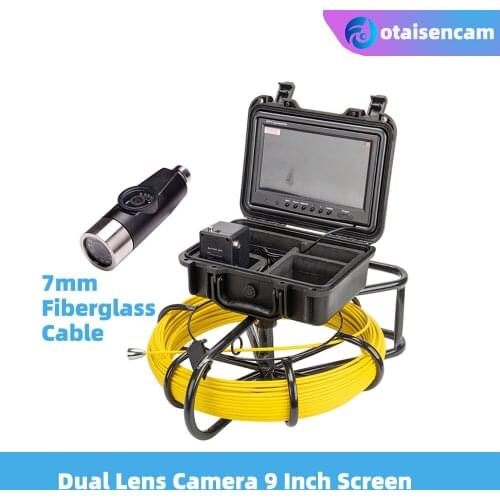 Dual Lens Borescope Camera System WP9600E Drain Sewer Pipe Pipeline 9inch Lcd Detection Video Endoscope 7mm Fiberglass Cable