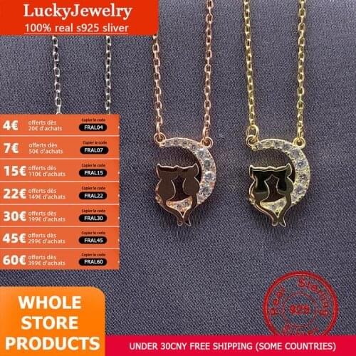 Elegant S925 Sterling Silver Cat Moon Necklace Pendant For Women Simple Fashion Rose Gold Yellow Gold Plating Clavicle Chain