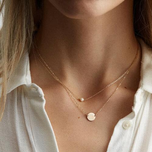 Womens charm round piece pendant clavicle chain multi layer fashion simple and versatile