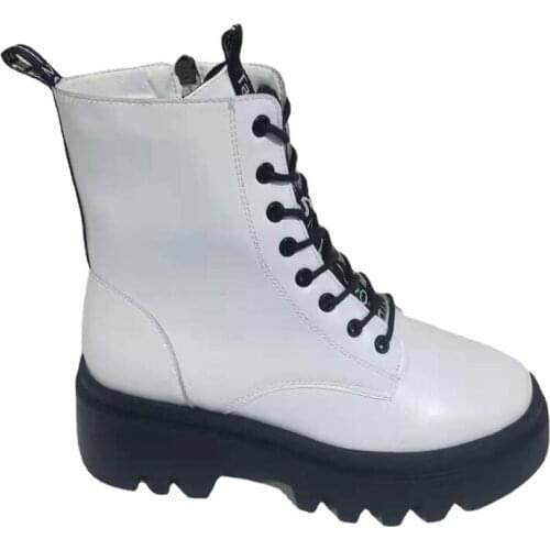 Autumn high quality genuine leather chic heel women casual boots Nice new Vogue platform pound head ankle boots for women