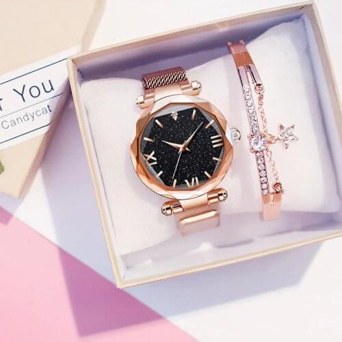 Starry sky women watches fashion magnet Watch and Bracelet set ladies wristwatch roman gift clock Relogio Feminino