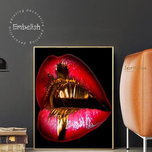 1 Pieces Sexy Wall Posters Red Lips With Golden Teeth Quality HD Print Canvas Oil Paintings For Living Room Home Decor Pictures