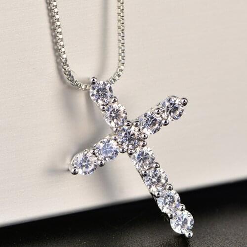 11pcs Lab Diamond Cross Pendant Necklace 925 Sterling Silver Choker Statement Necklace collares Women Silver 925 Jewelry