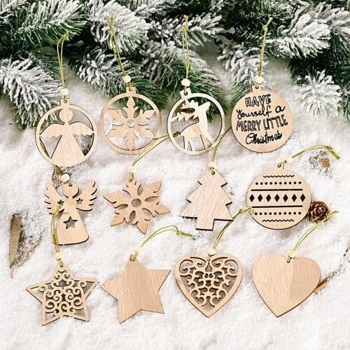 Behogar 12pcs DIY Round Wooden Cutouts Christmas Ornaments Hanging Craft Decorations for Xmas Christmas Tree Accessories
